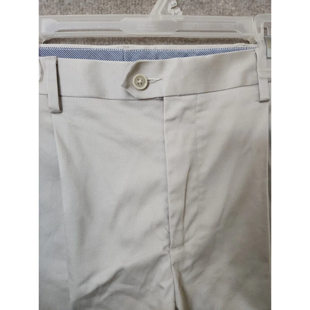 Croft Barrow No Iron Stretch Khaki Pants Men 36x30 Light Gray Pleated Cuffed NEW